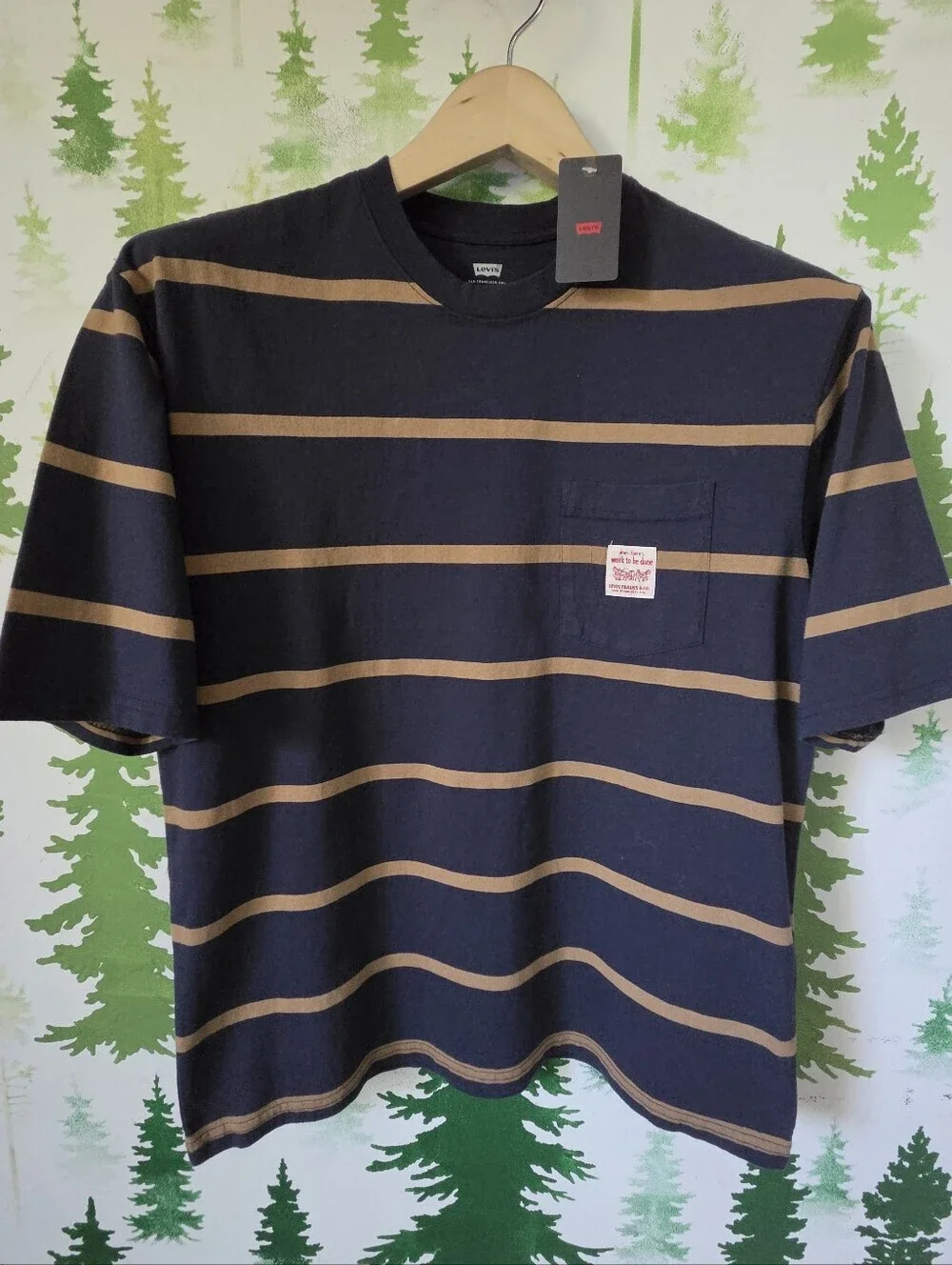 Levi's Navy and Brown Striped Pocket Tee